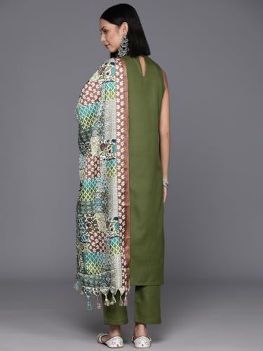 Varanga Women Green Solid Kurta Set Paired With Printed Dupatta