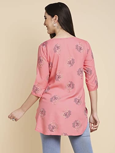 Anubhutee Pink Floral Printed Cotton Straight Short Cotton Kurti For Women