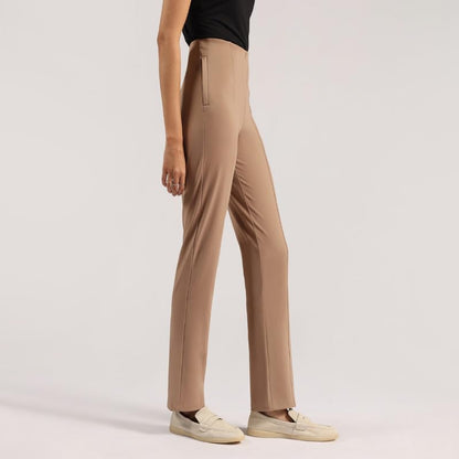BlissClub Women Ultimate Straight Pants -Tall| Pintuck Design | No-Dig Waistband | Trousers for Women | 2 Zippered Pockets