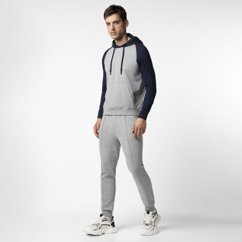 FYLTR Mens Casual Colourblock Raglan Hoodie with Drawstrings - Utility Pockets | Ribbed Hem & Cuff