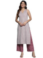 Varanga Women Mauve Woven Design Sleeveless Kurta, Paired With Solid Bottom.