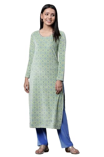 Aurelia Green Geometric Printed Kurta And Pants Winter Set (Size: M)-23Noas14708-704447