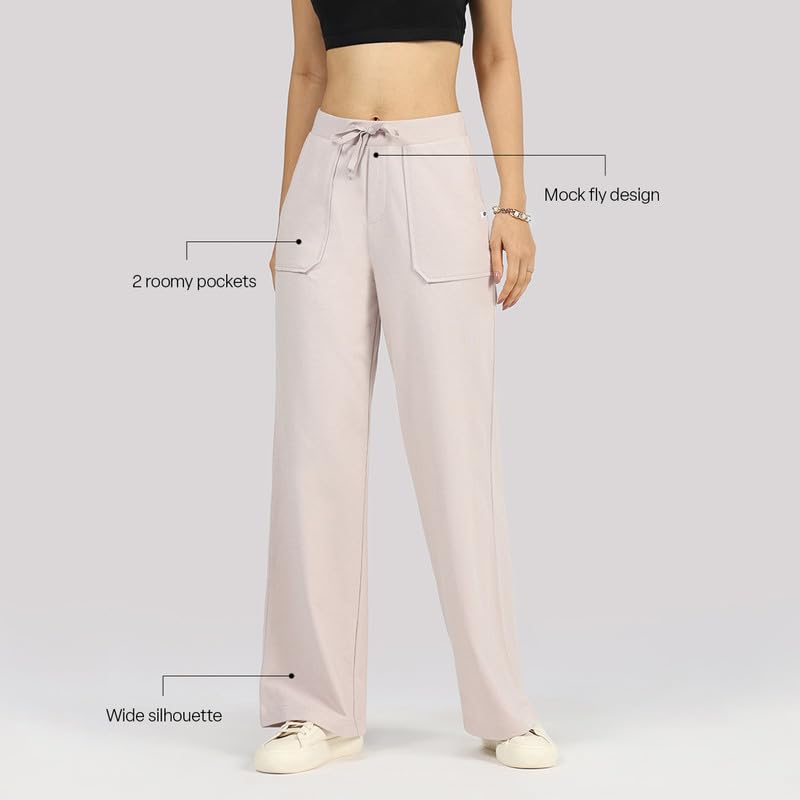 BlissClub Work-to-Wine Twill Drawstring Pants | Wide Silhouette | 2 Roomy Pockets | Elasticated Waistband | Adjustable Drawcord