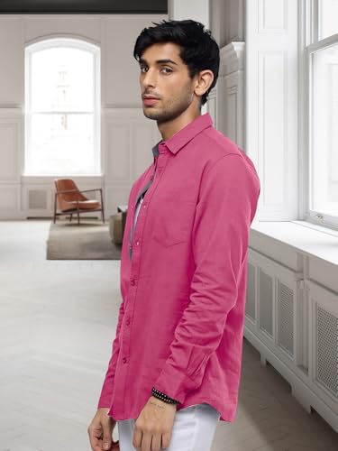 Pinkmint Casual Shirt for Men Stylish Mens Shirt Soild Regular Fit Long Sleeve Formal Wear Pink