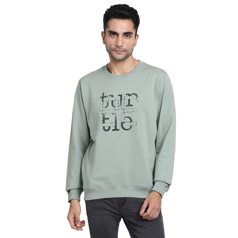 Turtle Men Knitted Green Printed Regular Fit Full Sleeve Casual Sweat Shirt