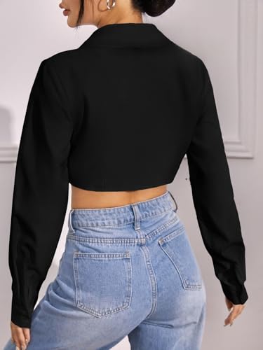 Greciilooks Shirt For Women | Printed Casual Crop Top | Long Sleeve Stylish Collared |Korean Oversized Button-Down |Causal |Form