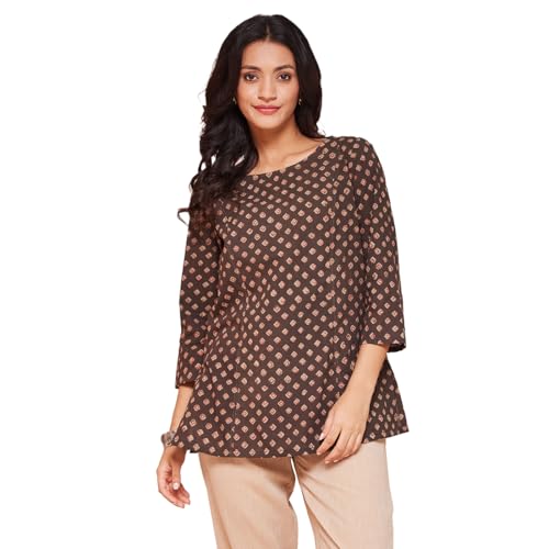 Fabindia WomenS Cotton Printed Slim Kurta (1037346Brown_Brown