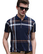 Eyebogler MenS Trendy Polo Neck Half Sleeves Regular Fit Checkered T-Shirt Navy Blue
