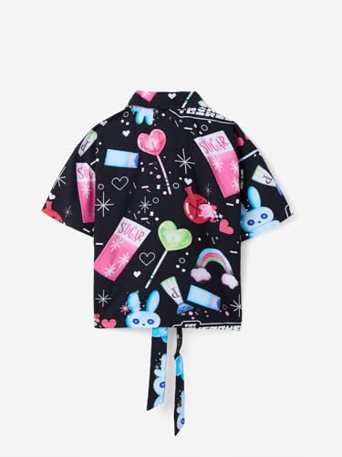 The Souled Store Official Powerpuff Girls : Sugar Collared Neck Cotton Crop Tops for Young Girls Black