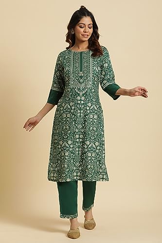 W for Woman Women's Viscose Floral Printed Embellished Kurta