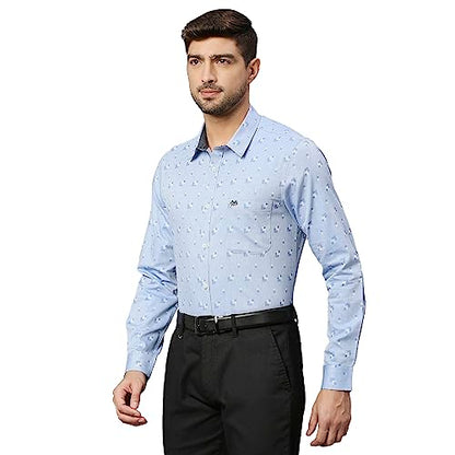 Thomas Scott Self Printed 100% Cotton Slim Fit Spread Collar Formal Shirts for Mens