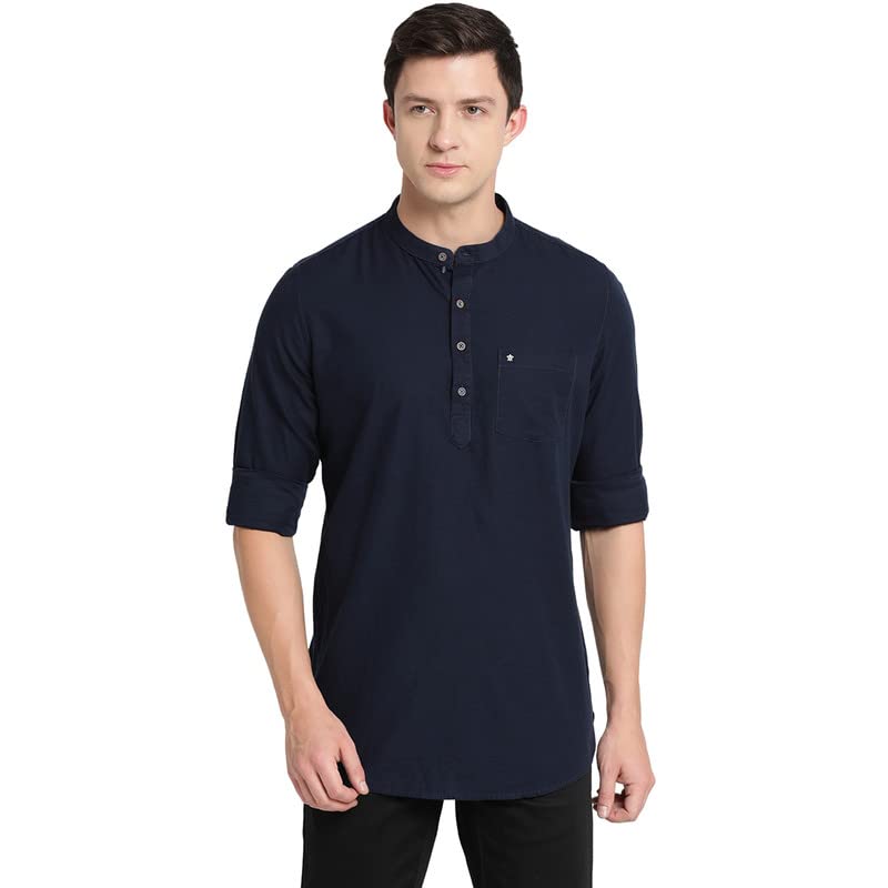 Turtle Men Pure Cotton Solid Kurta Shirts DarkBlue
