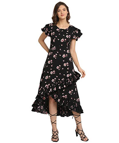OOMPH! Womens Western & Fusion wear Wrap Midi Dresses for Women, Black - md158