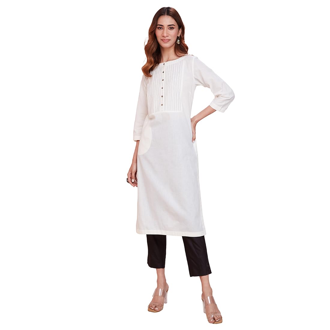 Fabindia WomenS Cotton Solid Regular Kurta (1037292White_White