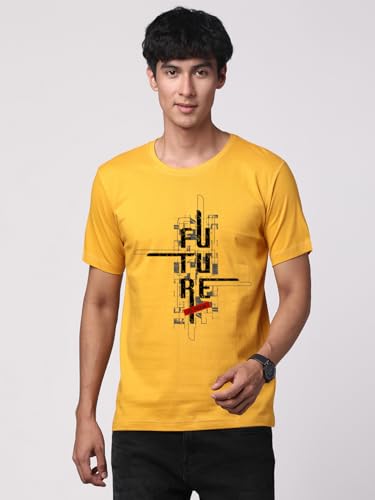 ADRO Men's Graphic Printed 100% Cotton T-Shirt - Regular Fit, Printed T-Shirts for Men (RN24-FTR-MU_Mustard)