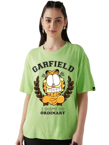 Bewakoof Air 1.0 Official Garfield Garfield Womens Graphic Print Oversized Fit Half Sleeve Round Neck Pure Cotton T-Shirt_66277