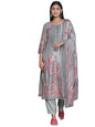 Libas Womens Printed Silk Blend Pakistani Kurta With Trousers And Dupatta