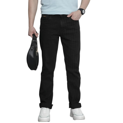 The Indian Garage Co Men Slim Straight Fit Striped Mid-Rise Stretchable Jeans Black