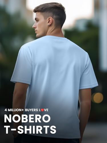 Nobero MenS Regular Fit T-Shirt (1M-Twts-C0692_Powder Blue