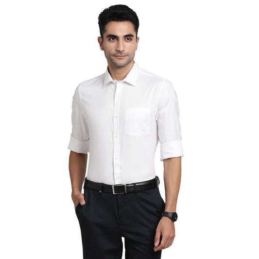 Turtle Men 100% Cotton White Solid Slim Fit Formal Shirts