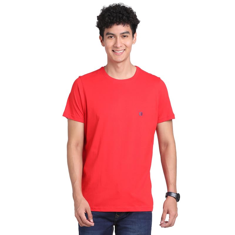 Turtle Men 100% Cotton Blue-Red Plain Round Neck Half Sleeve Casual Essential T-Shirt (Pack of 2)
