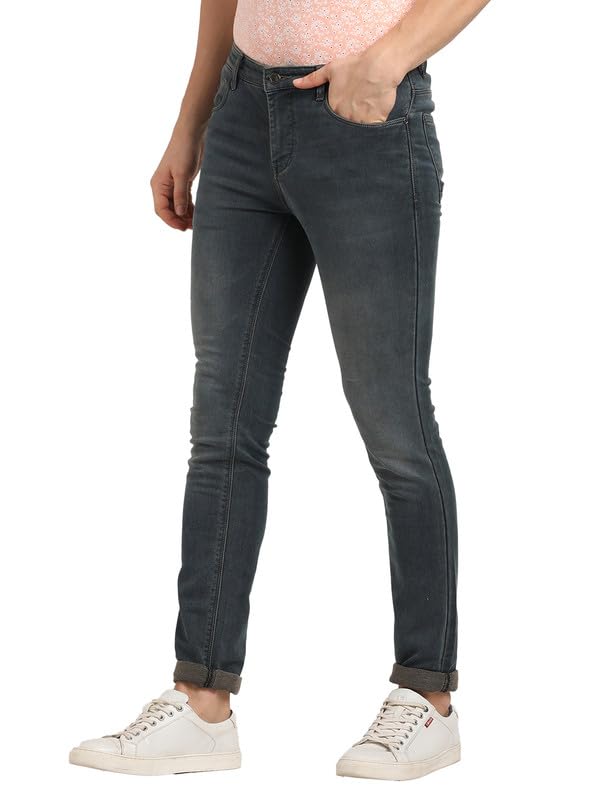 Turtle Men Cotton Stretch Solid Narrow Fit Dark Grey Jeans