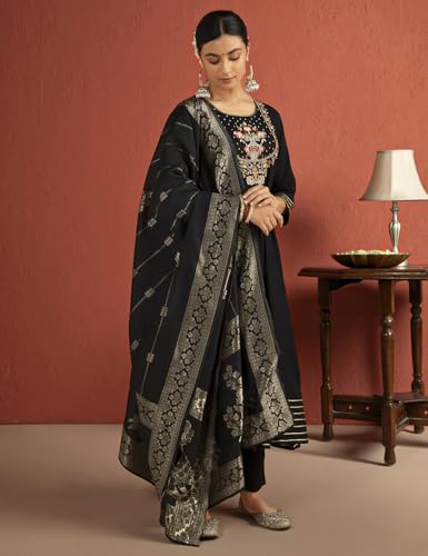 Kaari Rayon Staple Womens Kurta Set (KAAAW24WSKD-92031_Kohl Black