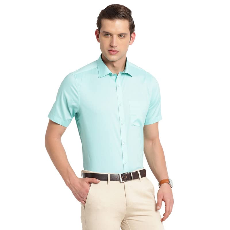 Turtle Men Cotton Solid Regular Fit Half Sleeve Formal Shirts LightBlue