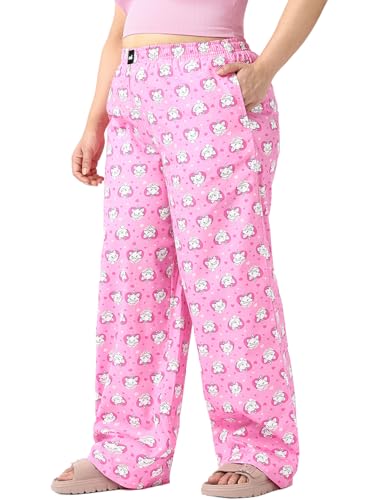 Bewakoof WomenS Official Disney Merchandise The Aristocats All Over Printed Wide Leg Poplin Plus Size Pyjama_645118_Pink_4Xl