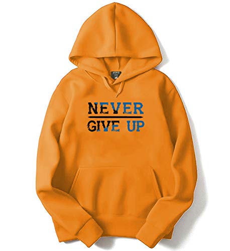 ADRO Never Give Up Design Printed Hoodies/Sweatshirts for Men & Women (H20-M-NGU-MU_Mustard_XL)