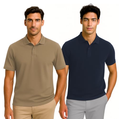 Nobero MenS Solid Regular Fit Polo Shirt (1M-Twpo-R0003_Latte / Navy Blue