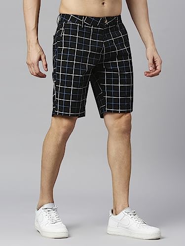 Thomas Scott Mens Checkered Slim Fit Shorts Black