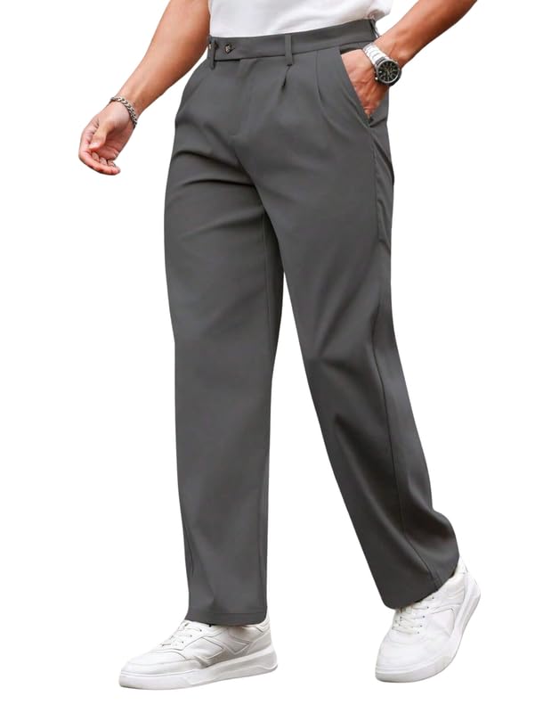 SMOWKLY Mens Poly-Lycra Premium Stretch Waist Dress Pants || Wrinkle Free, 4 Pockets, Tailored Straight Leg || Golfers Style C