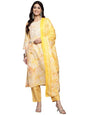 Varanga Women Yellow Printed Round Neck Yoke Embroidered Straight Kurta with Bottom and Dupatta