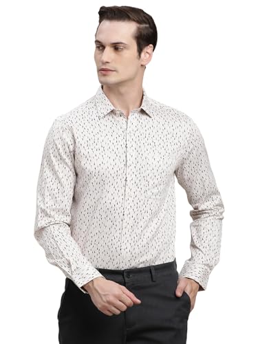 Turtle Men Grey Printed Full Sleeve Slim Fit 100% Cotton Formal Shirt