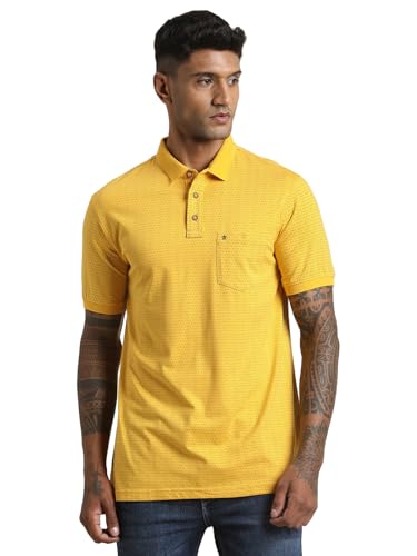 Turtle Men Pure Cotton Slim Fit Printed Yellow Polo T-Shirt