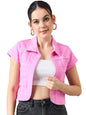 Style Quotient Women Pink Open Front Denim Shrug