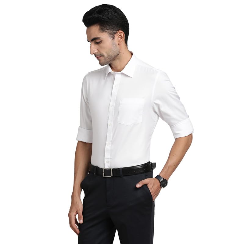 Turtle Men 100% Cotton White Solid Slim Fit Formal Shirts