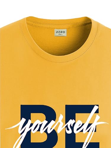 ADRO Men's Solid Regular Fit T-Shirt (RN24-BYO-MU_Mustard