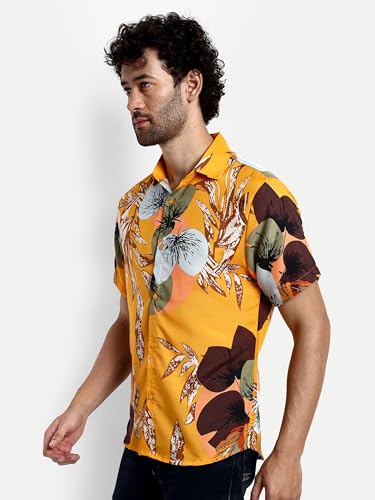 Greciilooks Mens Rayon Casual Shirt Regular Fit Men Casual Shirt (Yellow, Xx-Large)