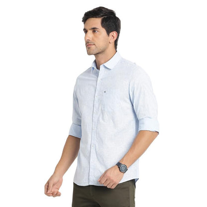 Turtle Men Pure Cotton Sky Blue Printed Slim Fit Casual Shirts