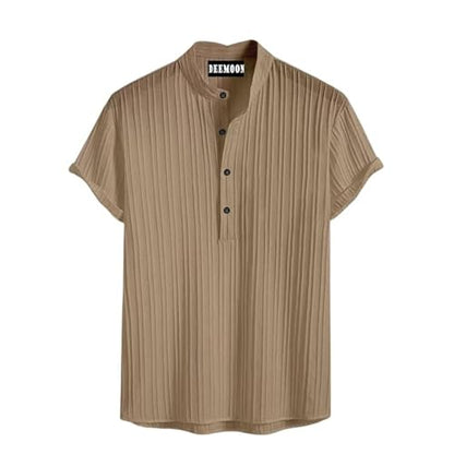Deemoon MenS Polyster Kurta With Mandarin Collar, Half Placket Buttons, Front Pocket | Half Sleeves | Soft & Breathable Fabric