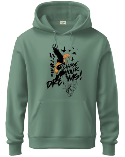 ADRO Men's Cotton Blend Neck Hooded Sweatshirt (H24-DREAM-PT_Pista