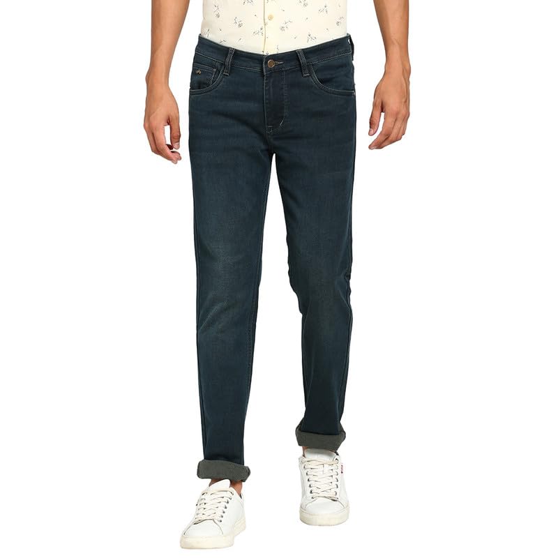 Turtle Men Cotton Stretch Solid Narrow Fit Dark Green Jeans