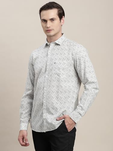 Turtle Men Cotton Tencel Slim Fit Grey Printed Full Sleeve Casual Shirt