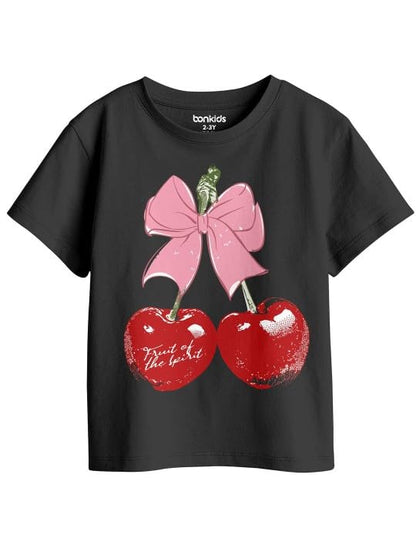 Bon Organik Girls Regular Fit T-Shirt (BON16029_Black
