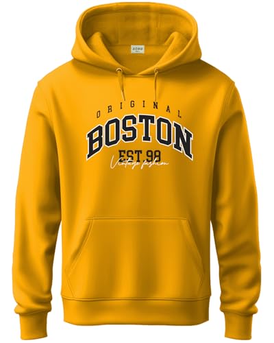 ADRO Men's Cotton Neck Hooded Sweatshirt (H24-BOST-MU-S_Mustard)