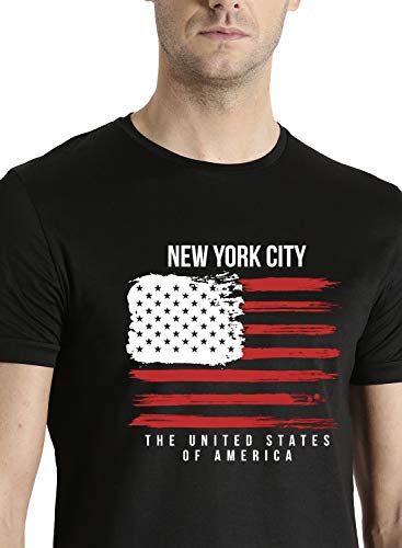 ADRO Men's USA American Flag Printed Cotton T-Shirts (RNR-M-NWW-BL_Black)
