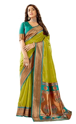Pujia Mills Women Pure Paithani Soft Saree Banarasi Gold Zari Woven Border Saree For Wedding South Indian Ethnic Wear Saree 2025