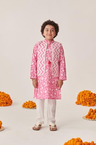 Pspeaches Boys Floral Printed Regular Kurta With Pyjamas (7-8Years)